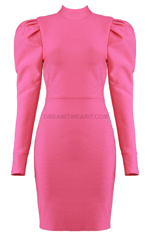 Puff Sleeve Dress Hot Pink - Luxe ...